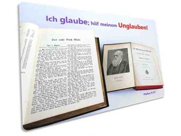 Jahreslosung 2020 Postkarte: Alte Bibel & Darwin-Buch - Jahreslosungskarte