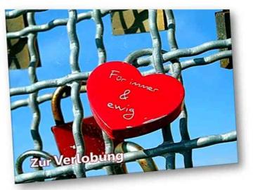 Verlobungskarte: Rotes Liebesschloss