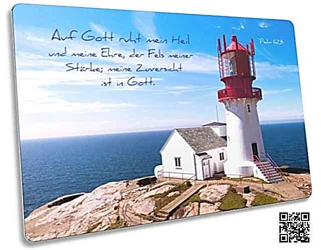 Postkarte: Leuchtturm auf Felsen