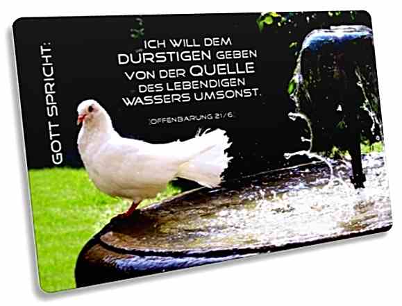 Christliche Postkarte: Taube am Brunnenrand