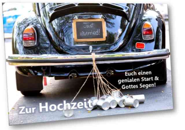 Hochzeitskarte: VW Käfer als Brautauto