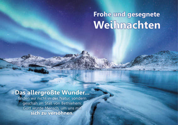 Christliche Weihnachtskarte - Postkarte: Polarlichter über den Lofoten