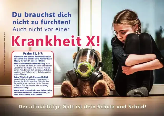 Christliches Poster A4 - Mädchen mit Atemmasken-Teddy