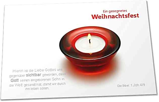 Christliche Weihnachtskarte: Roter Teelichthalter