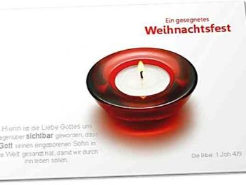 Christliche Weihnachtskarte: Roter Teelichthalter