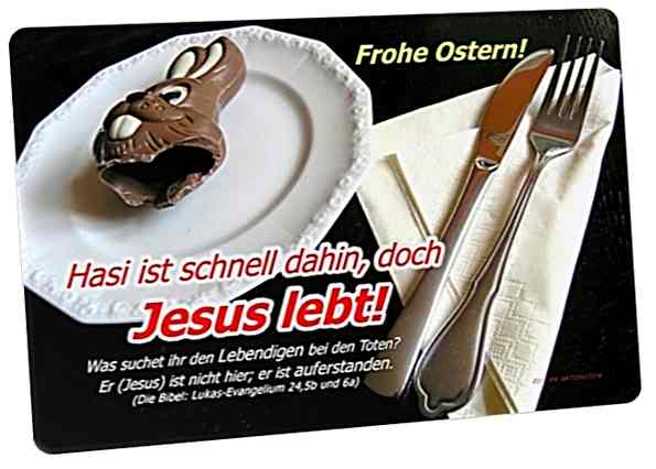 Osterkarte: Teller mit Schokohasenreste
