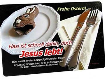 Osterkarte: Teller mit Schokohasenreste