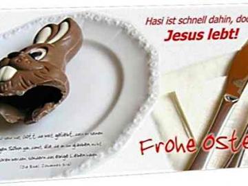 Osterkarte Maxicard: Teller mit Schokohasenreste
