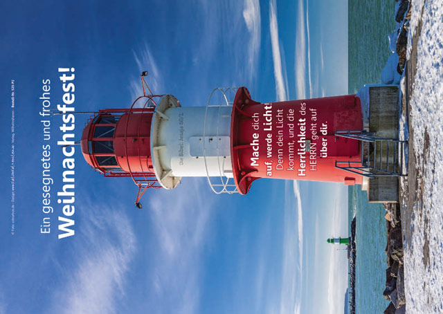 Poster Weihnachten A2: Leuchtturm Warnemünde