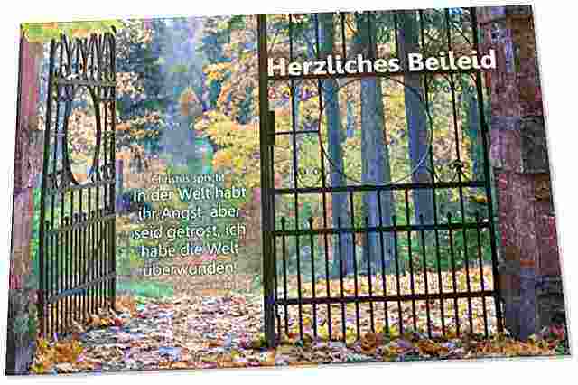 Christliche Trauerkarte: Offenstehendes Parktor