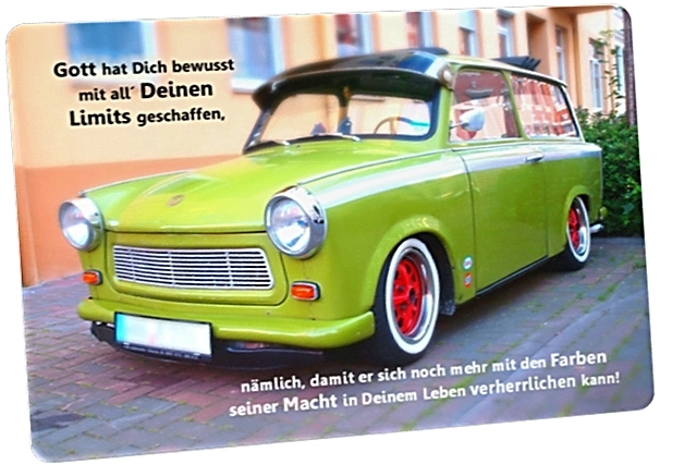Postkarte: Grüner Trabi