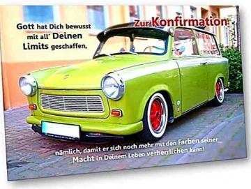 Konfirmationskarte: Grüner Trabi