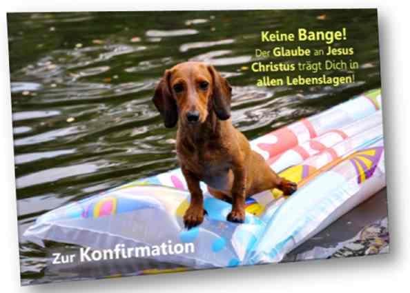 Konfirmationskarte: Dackel auf Luftmatratze