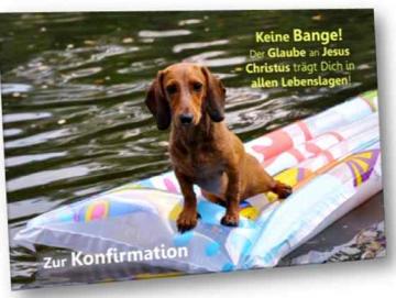 Konfirmationskarte: Dackel auf Luftmatratze