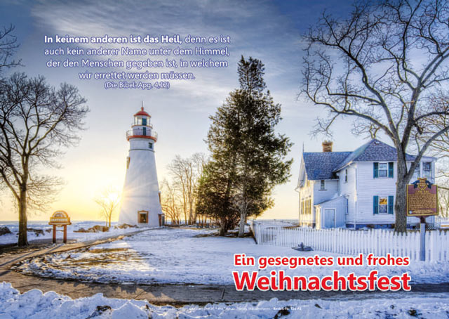 Poster Weihnachten A1: Leuchtturm neben alter Villa
