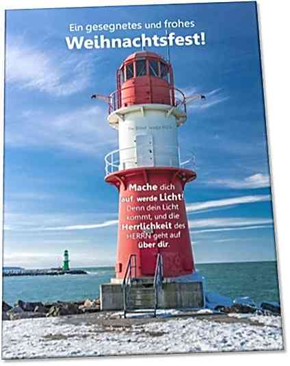 Weihnachtskarte: Leuchtturm Warnemünde