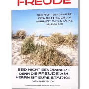 Christliches DIN-A2-Poster „Freude“ mit Dünenlandschaft und Bibelvers aus Nehemia 8,10 als hochwertiges Produktfoto.