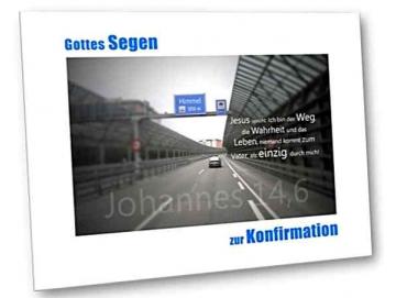 Konfirmationskarte: Autobahnszene mit Schilderbrücke