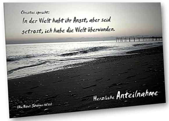 Christliche Trauerkarte: Meeresufer in der Abendsonne