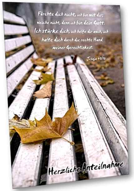 Christliche Trauerkarte: Leere Parkbank