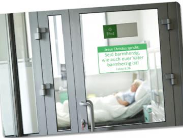Christliche Postkarte: Blick in Krankenzimmer