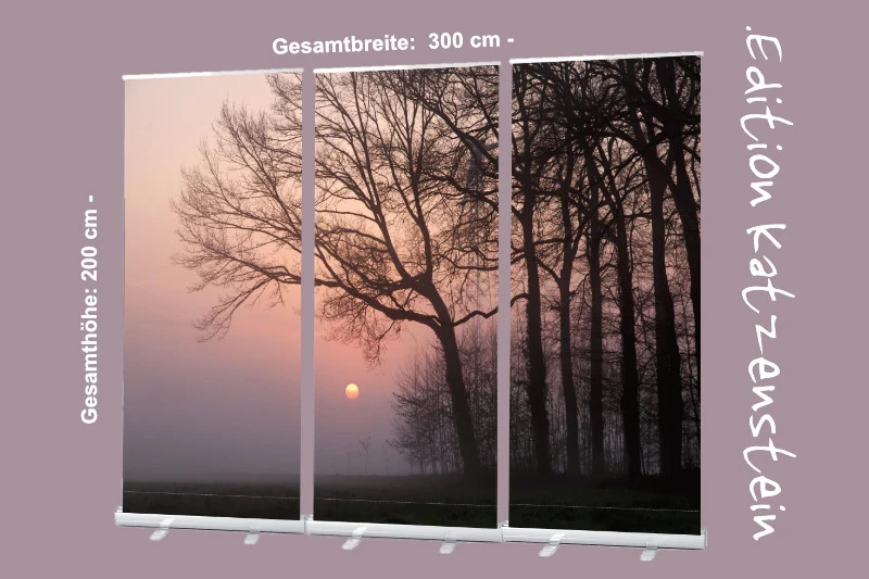Bestatterbedarf: Roll-Up Display 3er-Set "Bäume vor Sonnenuntergang"