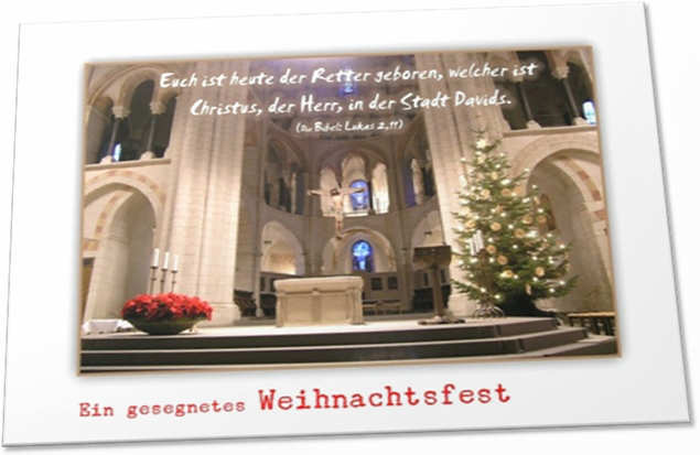 Weihnachtskarte: Geschmückter Altarraum