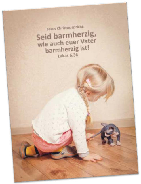 Christliches Poster A4: Mit Kätzchen spielendes Mädchen
