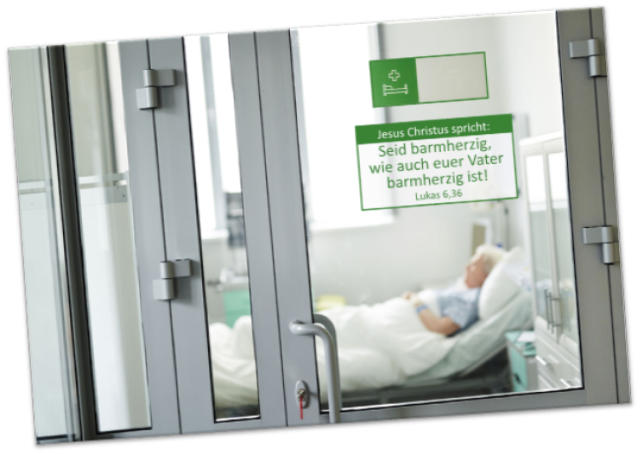 Christliche Faltkarte: Blick in Krankenzimmer