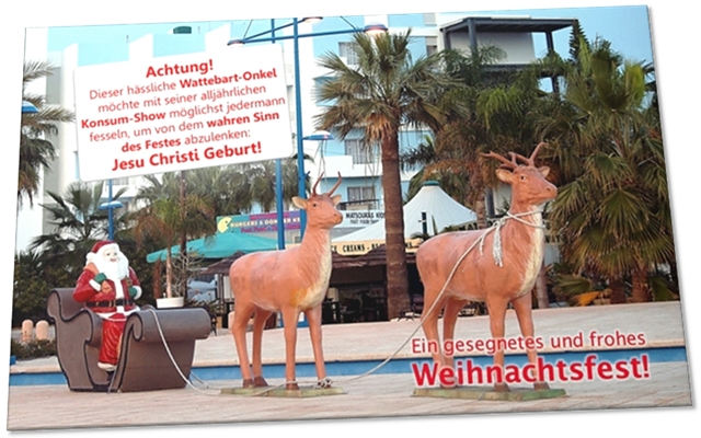 Weihnachtskarte: Plastik-Weihnachtsmann