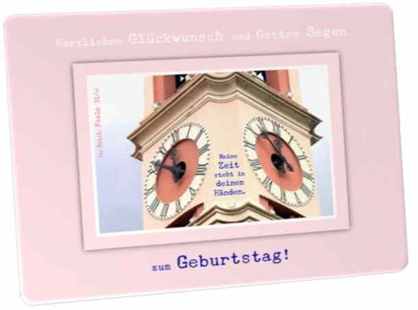Postkarte Geburtstag: Kirchturmuhren