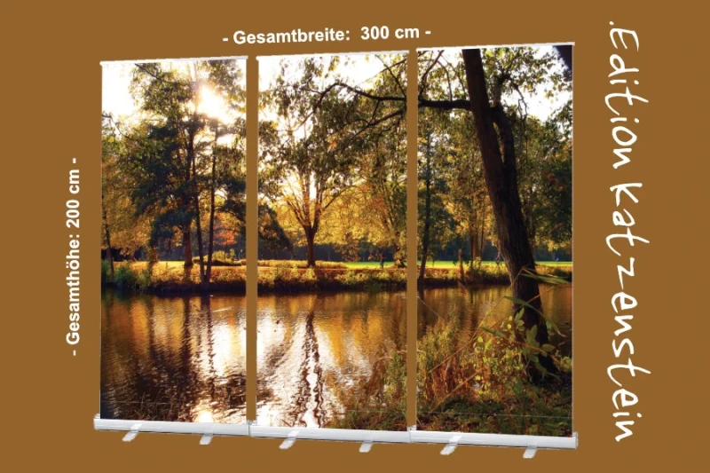 Bestatterbedarf, Dekoration: Roll-Up Display "Stadtparkteich im Herbst"