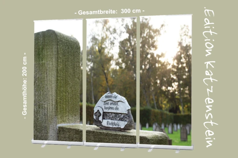 Bestatterbedarf, 3er-Set Roll-Up Display "Verwitterte Keramik"