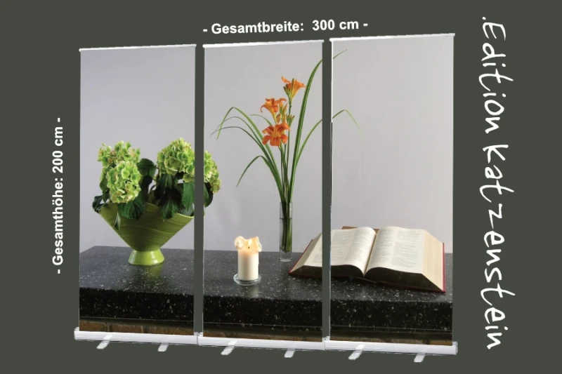 Bestatterbedarf, Dekoration: "Altar" - Roll-Up Display 3er-Set