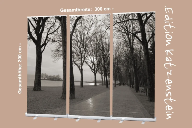 Schwarzweißes Roll-Up-Display-Set „Tagore-Promenade“ – 3er-Set für würdige Abschiedsmomente