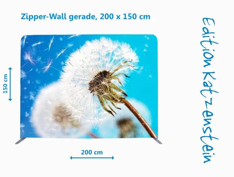 Zipper-Wall mit Frühlingslandschaft, Flussaue mit Wasserfall und frischen grünen Bäumen für Trauerhalle