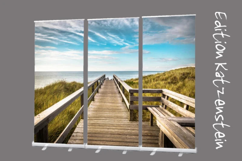 Bestatterbedarf: Roll-Up Display 2er-Set-Holzweg zum Strand