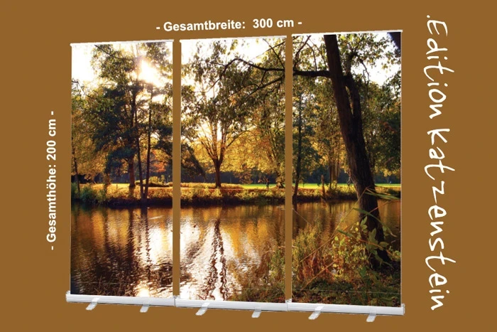 Bestatterbedarf: Roll-Up Display 2er-Set "Stadtparkteich im Herbst"