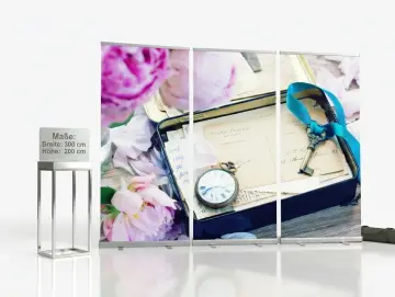 Bestatterbedarf: Roll-Up Display 3er-Set -"Metallbox mit Krimskrams" - für die Modernisierung vonTrauerhallen-