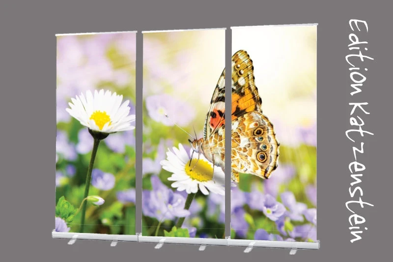 Bestatterbedarf: Roll-Up Display 3er-Set "Diestelfalter"