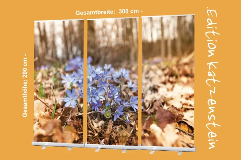 Roll-Up-Set mit Blumen-Motiv um Trauerhallen zu modernisieren und hochwertig zu gestalten