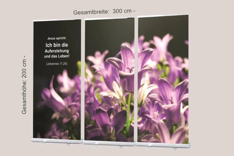Bestatterbedarf: Roll-Up Display f. Bestattung, Ballonblumen