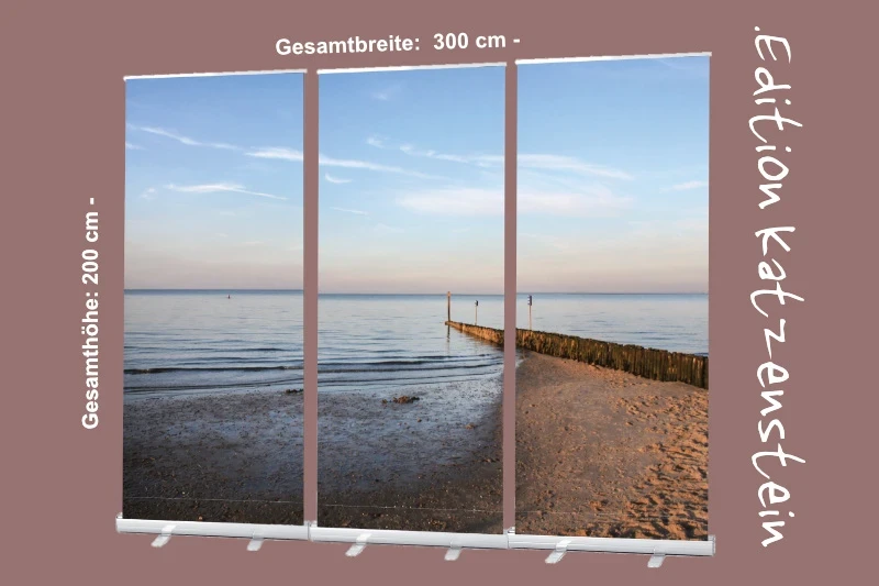 Bestattungszubehör: Roll-Up Display 3er-Set „Strandlandschaft mit Buhne"