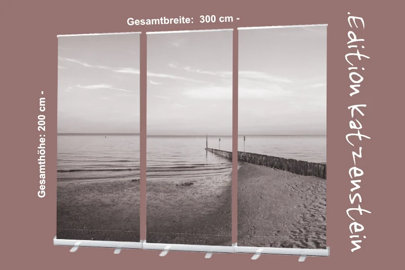 Bestattungszubehör: Roll-Up Display 3er-Set „Strandlandschaft mit Buhne"