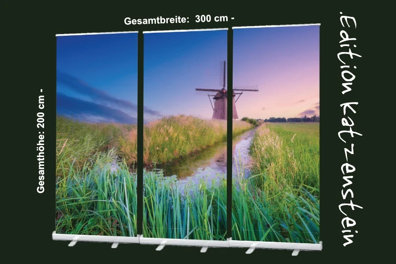 Bestattungszubehör: Roll-Up Display 3er-Set "Windmühle am Abend"