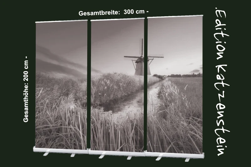 Bestattungszubehör: Roll-Up Display 3er-Set "Windmühle am Abend"