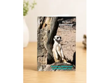 Christliche Geburtstagskarte: Erdmännchen angelehnt