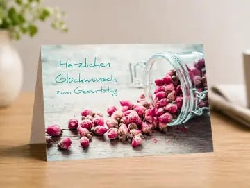 Christliche Geburtstagskarte: Stilleben mit Trockenblumen