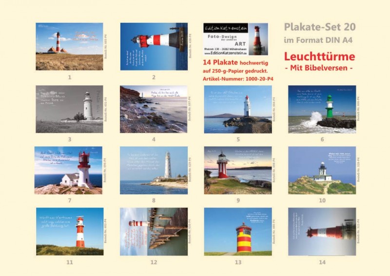Poster A4 - 14-Stück-Set - Leuchttürme
