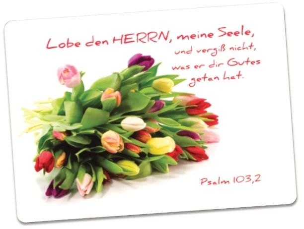 Christliche Postkarte: Bunter Tulpenstrauß